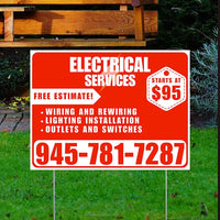 Electricians - Wiring and Rewiring,  Lighting Installation, Outlets and Switches with Price Tag - Plain White Chili Red Design YardSigns.com