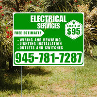 Electricians - Wiring and Rewiring,  Lighting Installation, Outlets and Switches with Price Tag - Plain White Green Design YardSigns.com