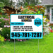 Electricians - Wiring and Rewiring,  Lighting Installation, Outlets and Switches with Price Tag - Plain Aqua Blue White Design YardSigns.com