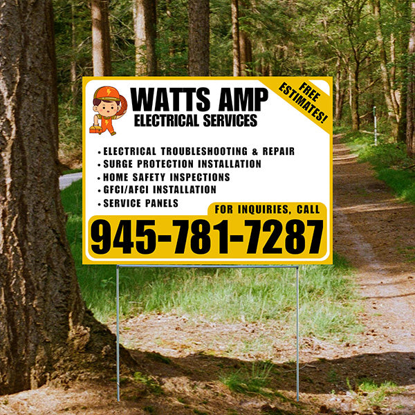 Electricians - Electrical troubleshooting & repair, Surge protection installation, Home safety inspections, GFCI/AFCI installation, Service panels - Free Estimates! - Plain Mustard Gold White Design - YardSigns.com