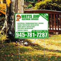 Electricians - Electrical troubleshooting & repair, Surge protection installation, Home safety inspections, GFCI/AFCI installation, Service panels - Free Estimates! - Plain Green White Design - YardSigns.com