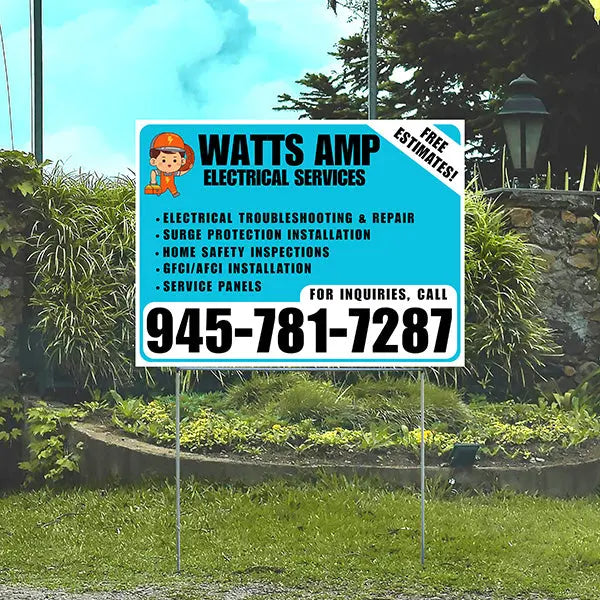 Electricians - Electrical troubleshooting & repair, Surge protection installation, Home safety inspections, GFCI/AFCI installation, Service panels - Free Estimates! - Plain White Aqua Blue Design YardSigns.com