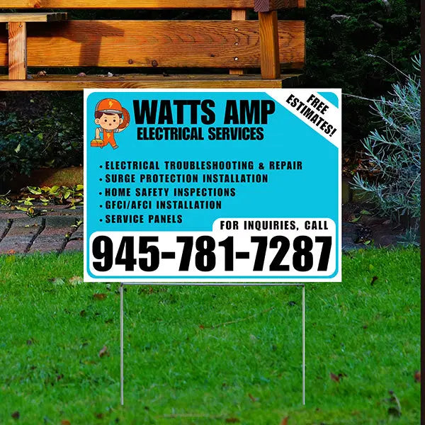Electricians - Electrical troubleshooting & repair, Surge protection installation, Home safety inspections, GFCI/AFCI installation, Service panels - Free Estimates! - Plain White Aqua Blue Design - YardSigns.com
