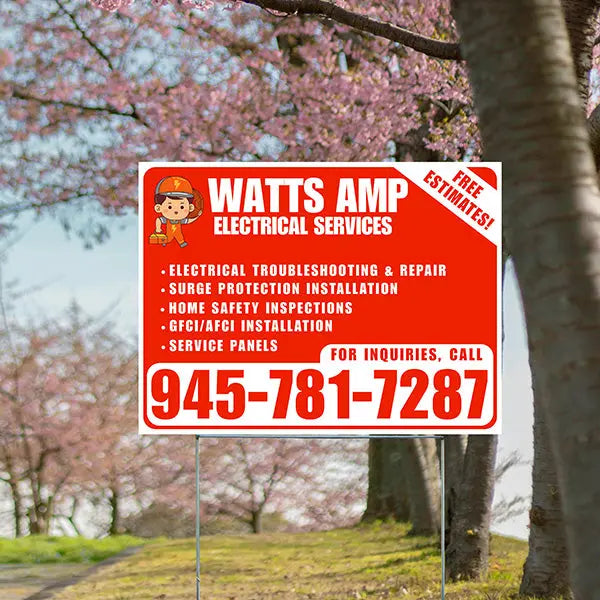 Electricians - Electrical troubleshooting & repair, Surge protection installation, Home safety inspections, GFCI/AFCI installation, Service panels - Free Estimates! - Plain White Chili Red Design - YardSigns.com