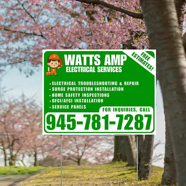 Electricians - Electrical troubleshooting & repair, Surge protection installation, Home safety inspections, GFCI/AFCI installation, Service panels - Free Estimates! - Plain White Green Design - YardSigns.com