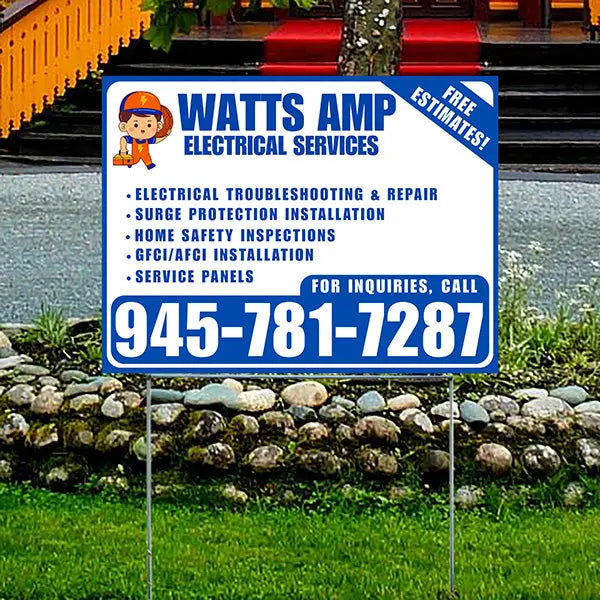 Electricians - Electrical troubleshooting & repair, Surge protection installation, Home safety inspections, GFCI/AFCI installation, Service panels - Free Estimates! - Plain Blue White Design - YardSigns.com