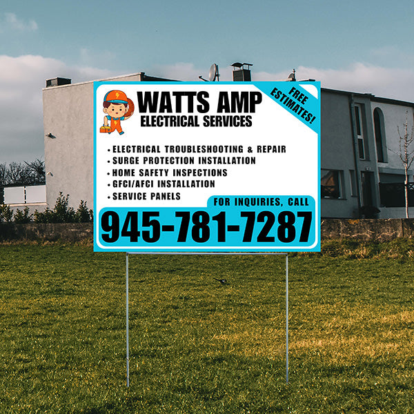 Electricians - Electrical troubleshooting & repair, Surge protection installation, Home safety inspections, GFCI/AFCI installation, Service panels - Free Estimates! - Plain Aqua Blue White Design - YardSigns.com