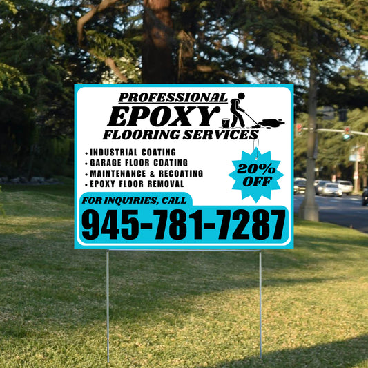 Epoxy Flooring Services - Industrial Coating, Garage Floor Coating, Maintenance & Recoating, Epoxy Floor Removal with Discount Tag - Plain White Aqua Blue Design