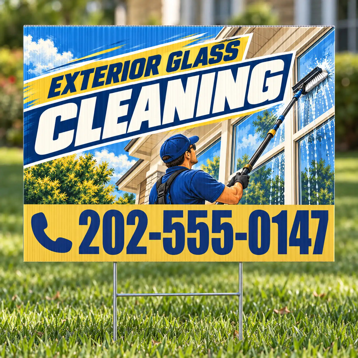 Expert Window Cleaning Services - Exterior Glass Cleaning Yard Sign - Cobalt & Marigold - 24 x 18