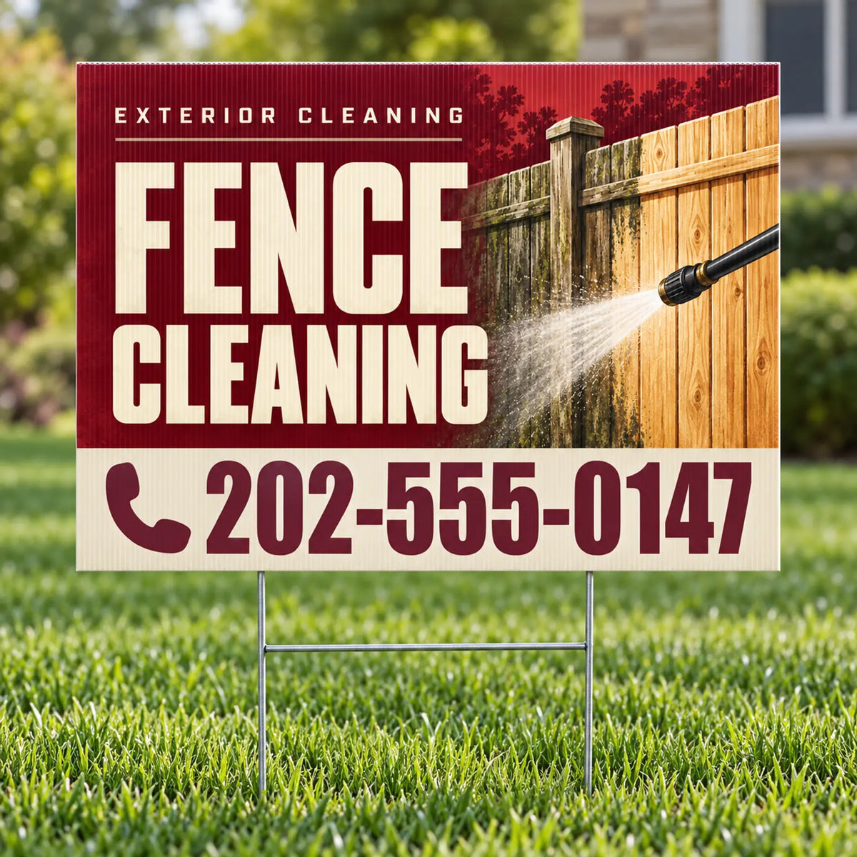 Pressure Washing - Fence Cleaning Yard Sign - Burgundy & Ivory - 24 x 18