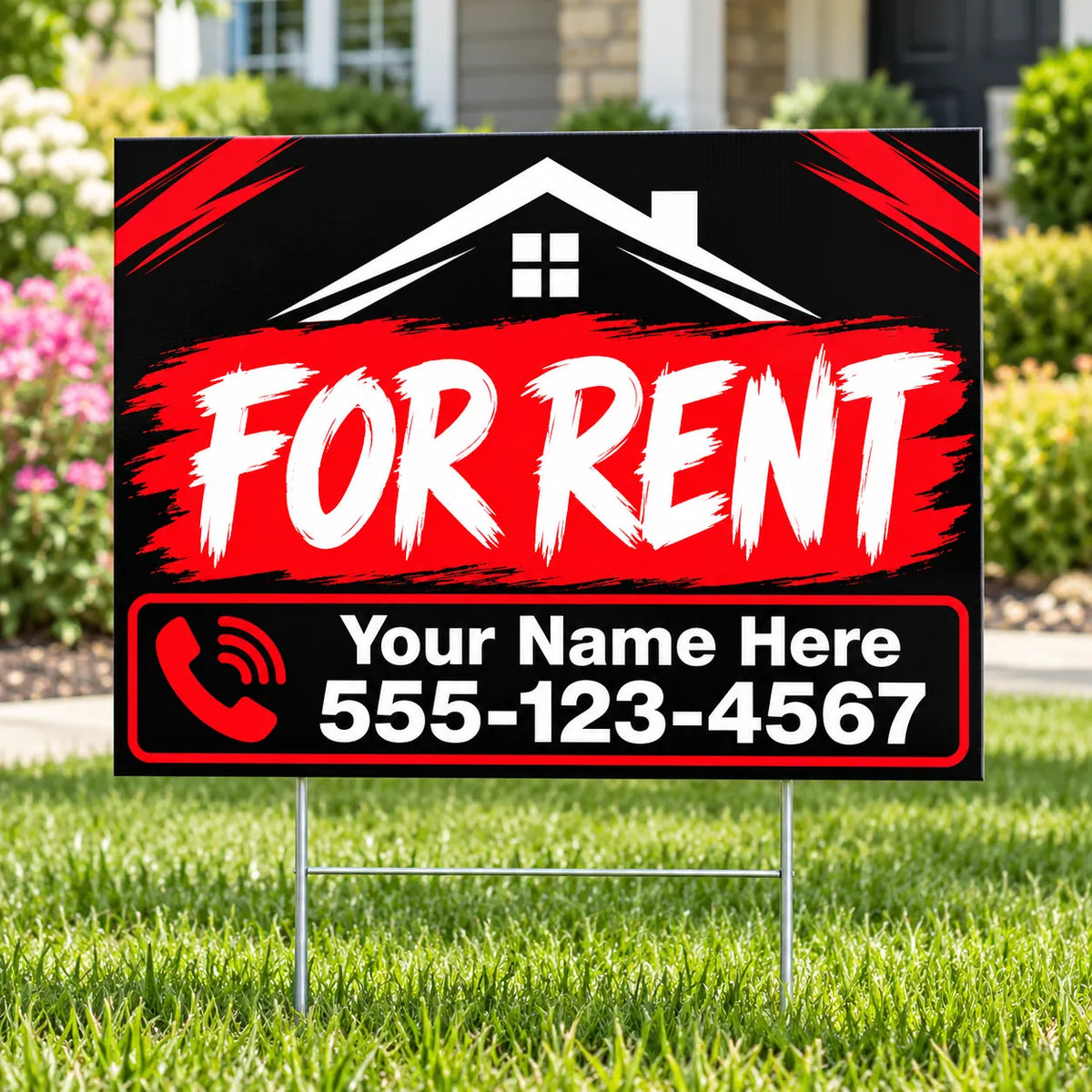 Real Estate - For Rent - Black Red Brush YardSigns.com