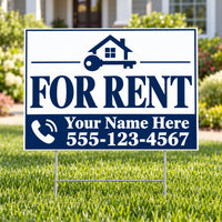 Real Estate - For Rent - White Navy Serif YardSigns.com