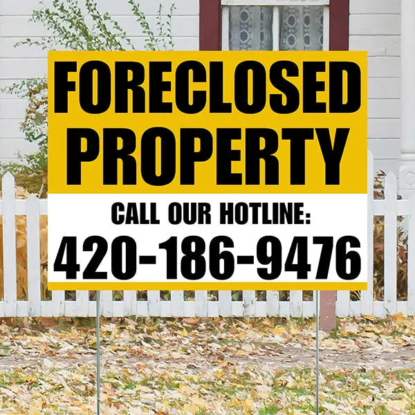 Real Estate - Foreclosed Property - Plain Mustard Gold White Design YardSigns.com