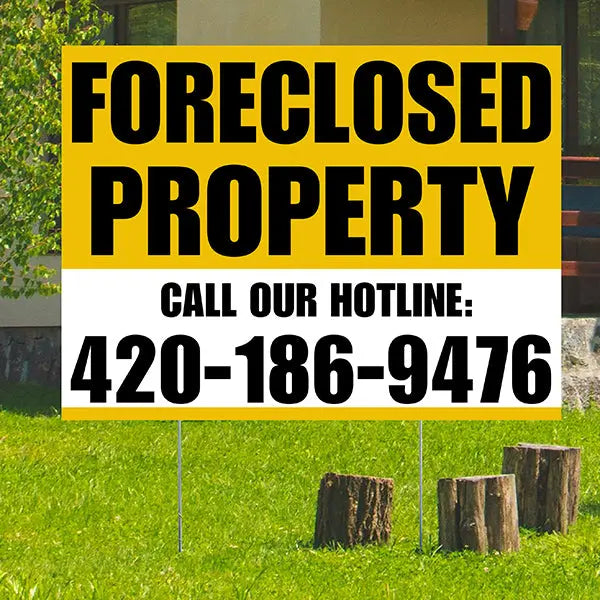 Real Estate - Foreclosed Property - Plain Mustard Gold White Design YardSigns.com