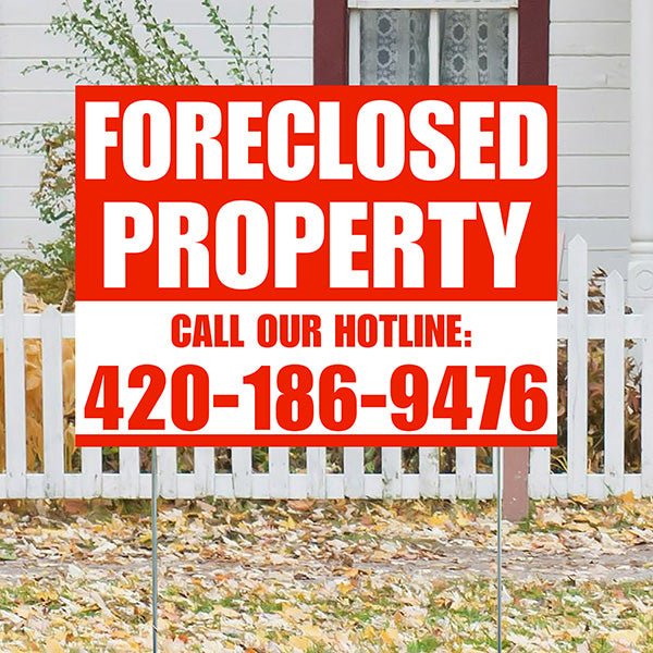 Real Estate - Foreclosed Property - Plain Chili Red White Design - YardSigns.com