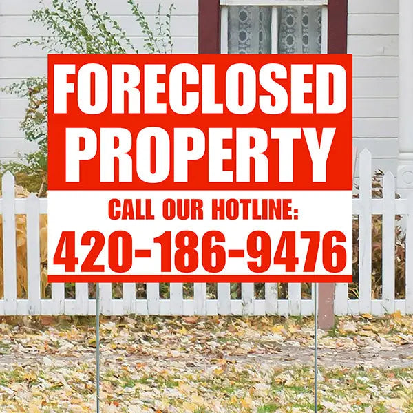 Real Estate - Foreclosed Property - Plain Chili Red White Design YardSigns.com