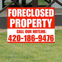 Real Estate - Foreclosed Property - Plain Chili Red White Design YardSigns.com