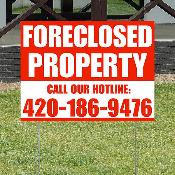 Real Estate - Foreclosed Property - Plain Chili Red White Design YardSigns.com