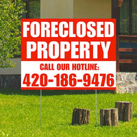 Real Estate - Foreclosed Property - Plain Chili Red White Design YardSigns.com