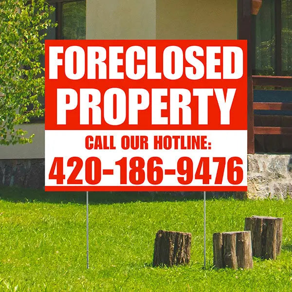 Real Estate - Foreclosed Property - Plain Chili Red White Design YardSigns.com