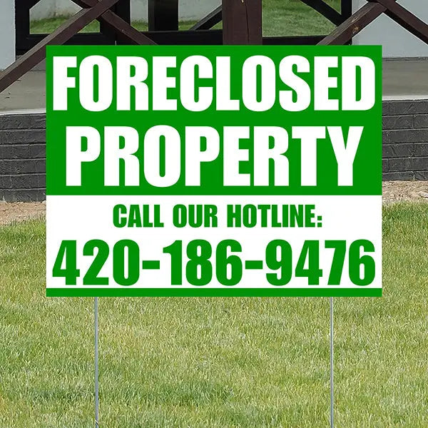 Real Estate - Foreclosed Property - Plain Green White Design YardSigns.com
