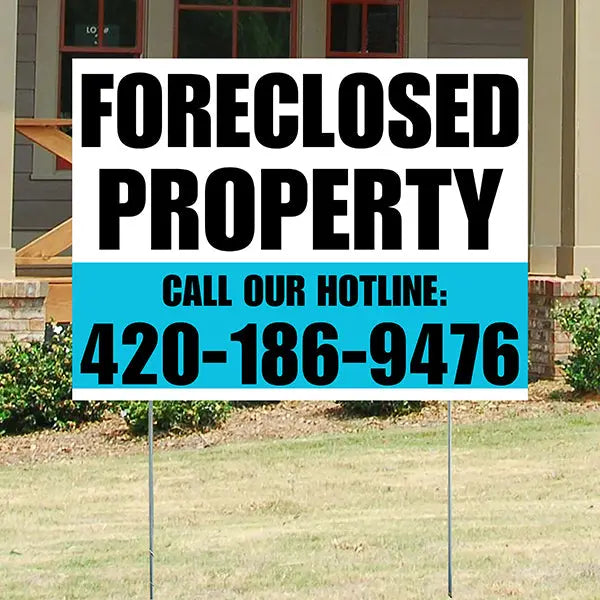 Real Estate - Foreclosed Property - Plain White Aqua Blue Design YardSigns.com
