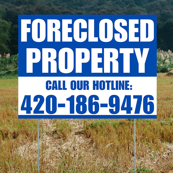 Real Estate - Foreclosed Property - Plain Blue White Design - YardSigns.com