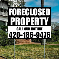 Real Estate - Foreclosed Property - Plain Black White Design YardSigns.com