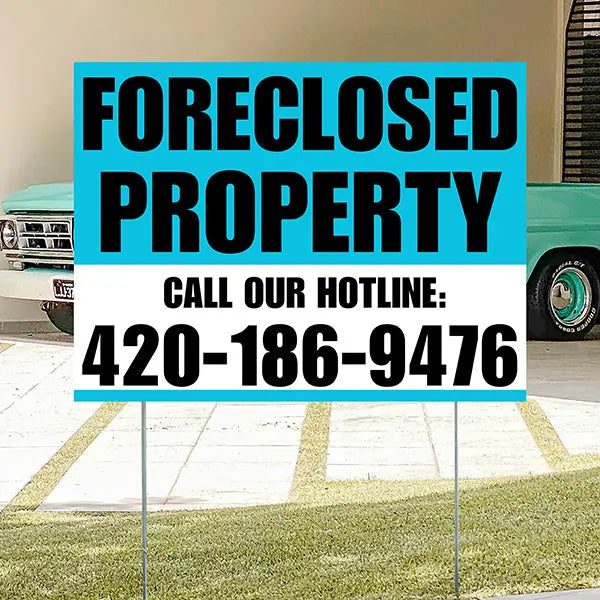 Real Estate - Foreclosed Property - Plain Aqua Blue White Design YardSigns.com