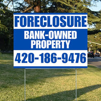 Real Estate - Foreclosure - Bank Owned Property - Plain Blue White Design YardSigns.com