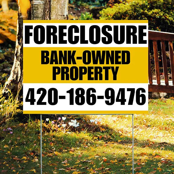 Real Estate - Foreclosure - Bank Owned Property - Plain Mustard Gold White Design YardSigns.com