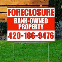 Real Estate - Foreclosure - Bank Owned Property - Plain Chili Red White Design YardSigns.com