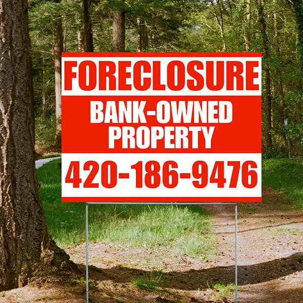 Real Estate - Foreclosure - Bank Owned Property - Plain Chili Red White Design YardSigns.com