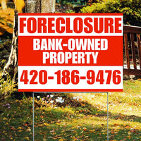 Real Estate - Foreclosure - Bank Owned Property - Plain Chili Red White Design YardSigns.com