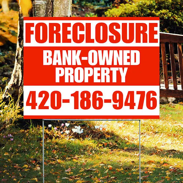 Real Estate - Foreclosure - Bank Owned Property - Plain Chili Red White Design YardSigns.com