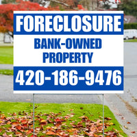 Real Estate - Foreclosure - Bank Owned Property - Plain White Blue Design YardSigns.com