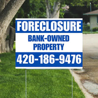 Real Estate - Foreclosure - Bank Owned Property - Plain White Blue Design YardSigns.com