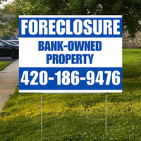 Real Estate - Foreclosure - Bank Owned Property - Plain White Blue Design YardSigns.com