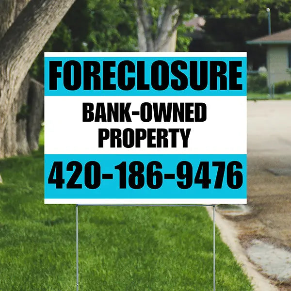 Real Estate - Foreclosure - Bank Owned Property - Plain White Aqua Blue Design YardSigns.com
