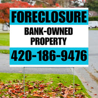 Real Estate - Foreclosure - Bank Owned Property - Plain White Aqua Blue Design YardSigns.com