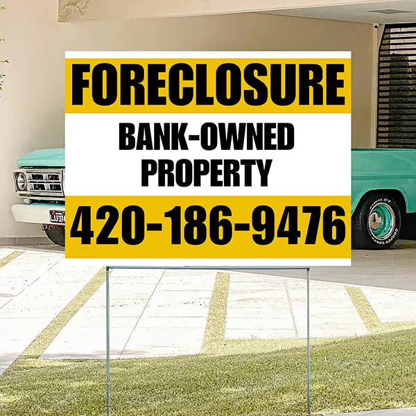 Real Estate - Foreclosure - Bank Owned Property - Plain White Mustard Gold Design YardSigns.com