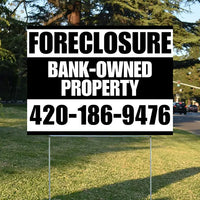 Real Estate - Foreclosure - Bank Owned Property - Plain Black White Design YardSigns.com
