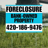 Real Estate - Foreclosure - Bank Owned Property - Plain Aqua Blue White Design YardSigns.com