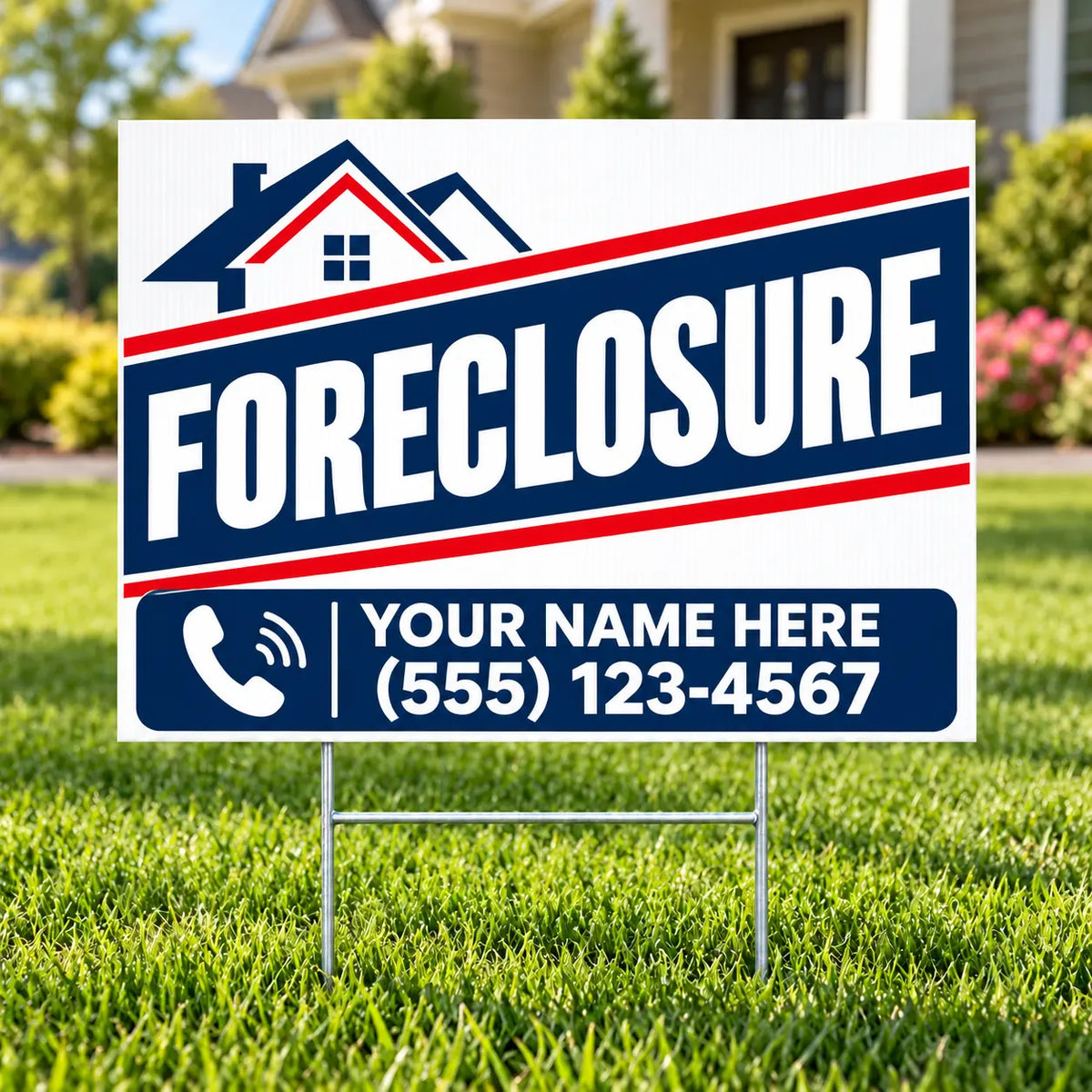 Real Estate - Foreclosure - Navy Red Diagonal YardSigns.com