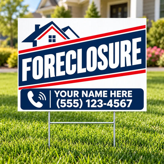Real Estate - Foreclosure - Navy Red Diagonal YardSigns.com