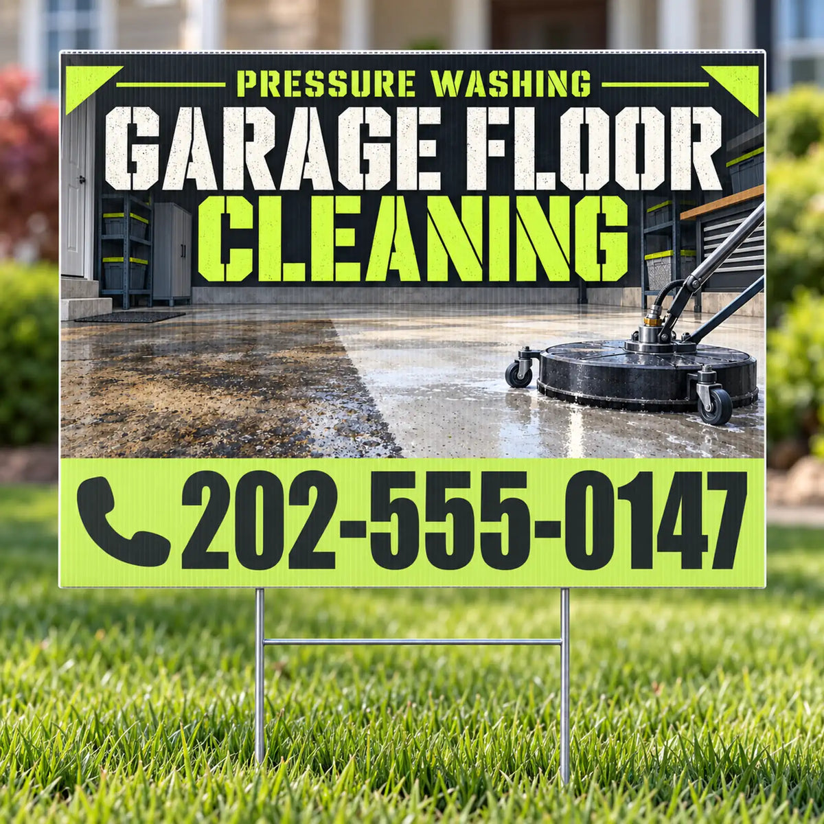 Pressure Washing - Garage Floor Cleaning Yard Sign - Graphite & Lime - 24 x 18