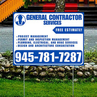 General Contractor Services - Project Management, Permit and Inspection Management, Plumbing, Electrical, and HVAC Services, Design and Architecture Consultation with Free Estimate - Plain White Blue Design YardSigns.com