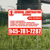 General Contractor Services - Project Management, Permit and Inspection Management, Plumbing, Electrical, and HVAC Services, Design and Architecture Consultation with Free Estimate - Plain White Chili Red Design YardSigns.com