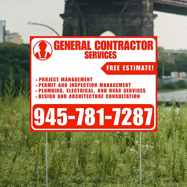 General Contractor Services - Project Management, Permit and Inspection Management, Plumbing, Electrical, and HVAC Services, Design and Architecture Consultation with Free Estimate - Plain White Chili Red Design YardSigns.com