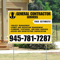 General Contractor Services - Project Management, Permit and Inspection Management, Plumbing, Electrical, and HVAC Services, Design and Architecture Consultation with Free Estimate - Plain Mustard Gold White Design YardSigns.com